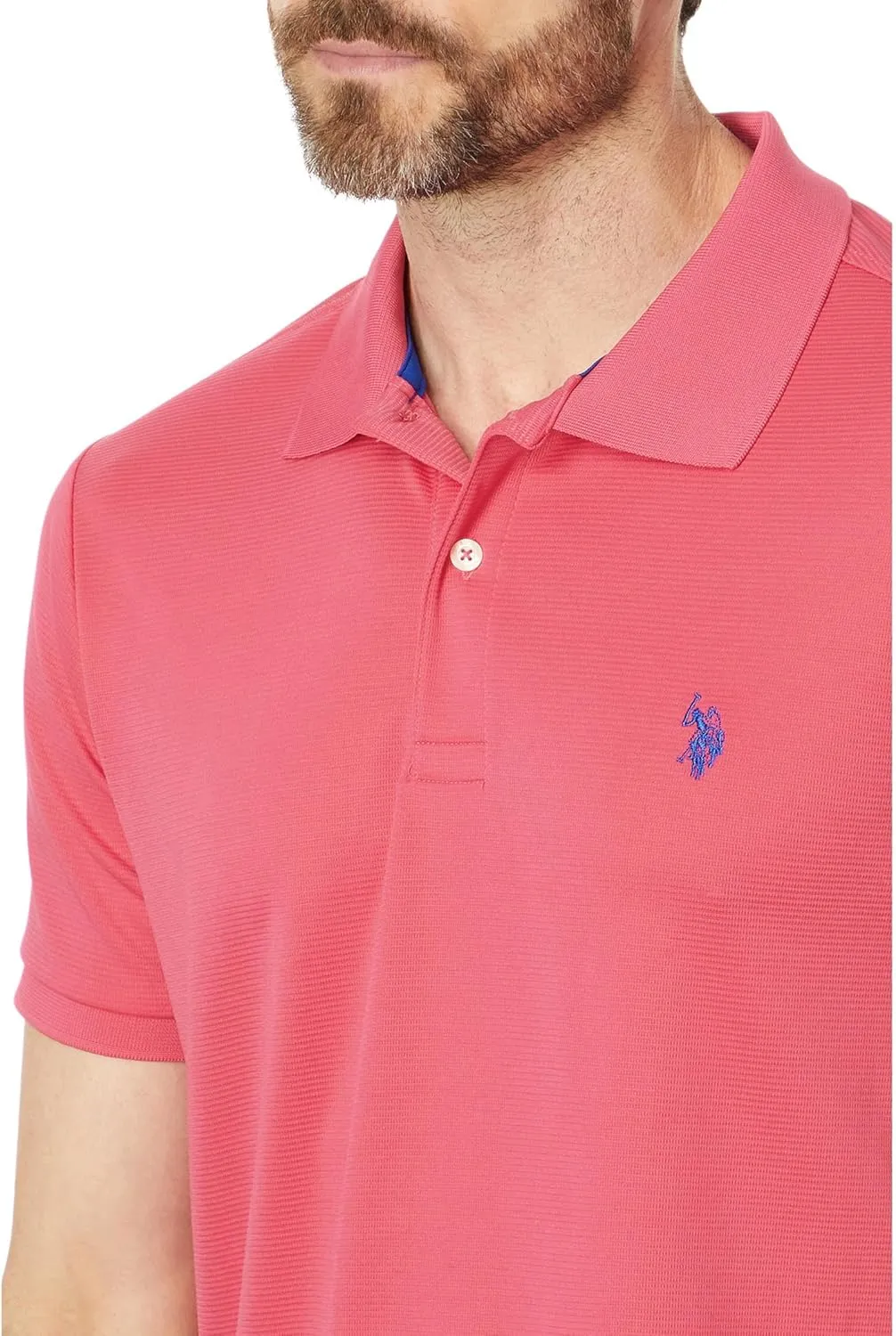 U.S. Polo Assn. Men's Poly Spandex Ottoman Knit Short Sleeve Solid Performance Textured Polo Shirt