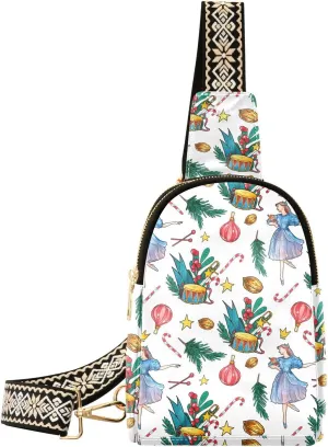 VIGTRO Fanny Pack Winter Fairy Tale Nutcracker Small Sling Bag Front Chest Bag Leather Waterproof, Christmas Ballet Dancer Women Bag for Travel Hiking Cycling