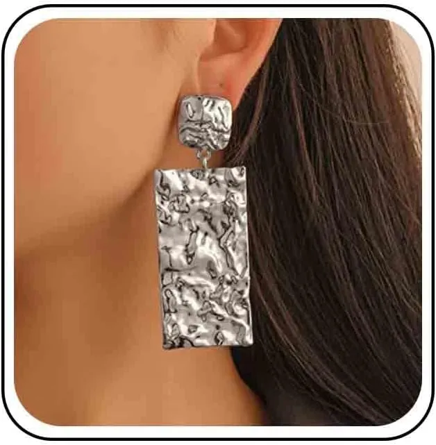 Vintage Geometric Square Earrings Large Hammered Square Dangle Earrings Gold Rectangle Earrings Statement Square Drop Earrings Jewelry for Women