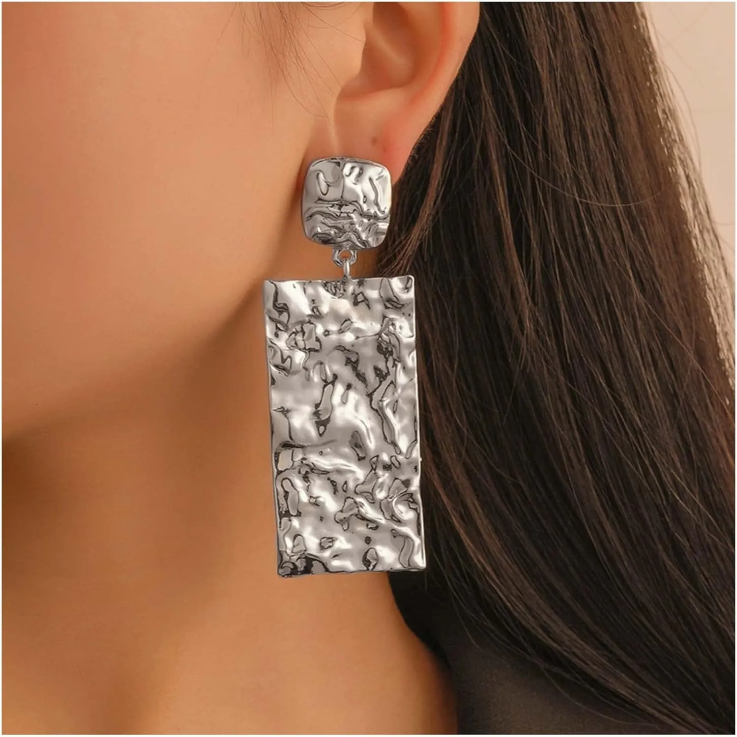 Vintage Geometric Square Earrings Large Hammered Square Dangle Earrings Gold Rectangle Earrings Statement Square Drop Earrings Jewelry for Women