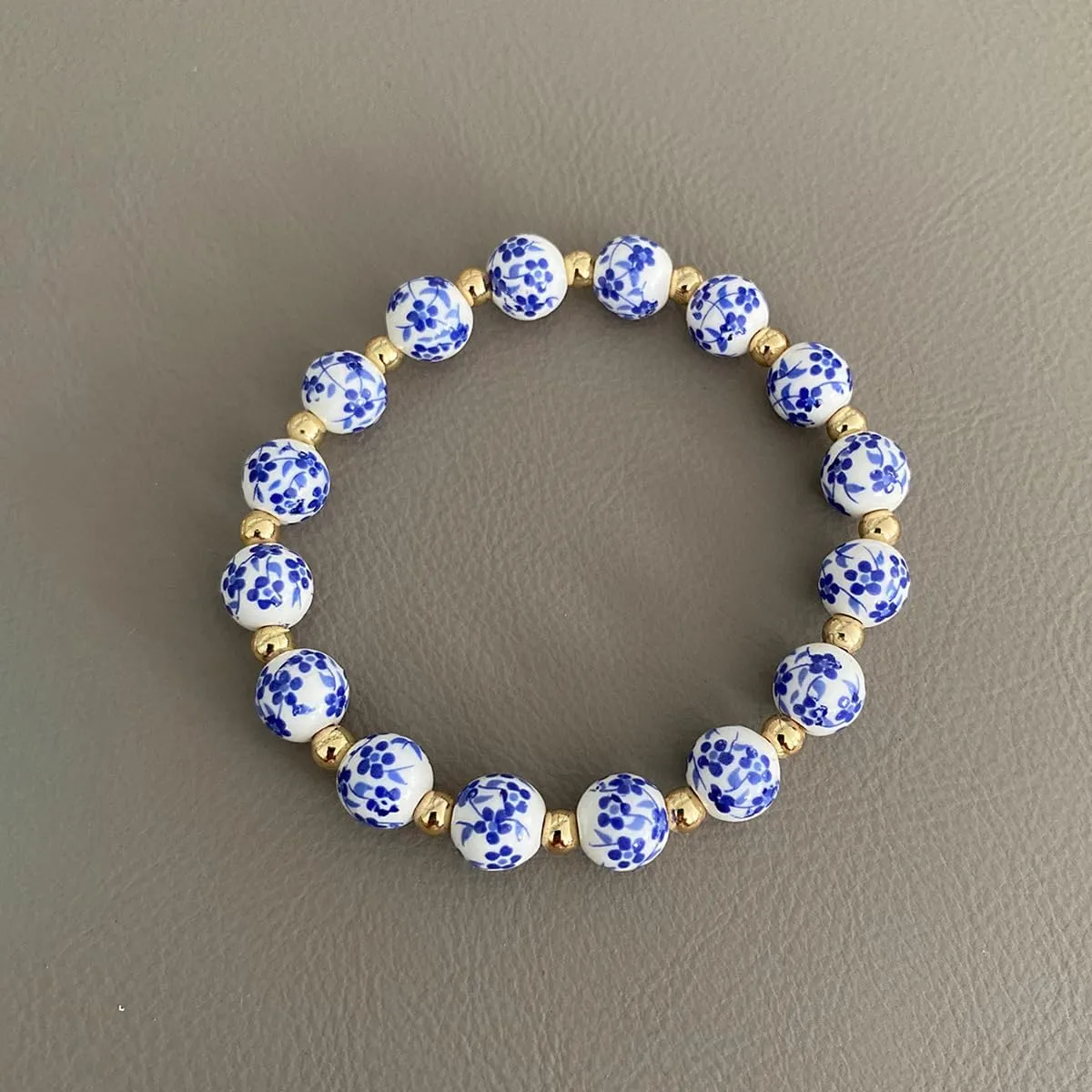 Vintage Porcelain Beads Bracelet Flower Ceramic Stretch Bracelets Chinese Style Ceramic Cross Bracelet