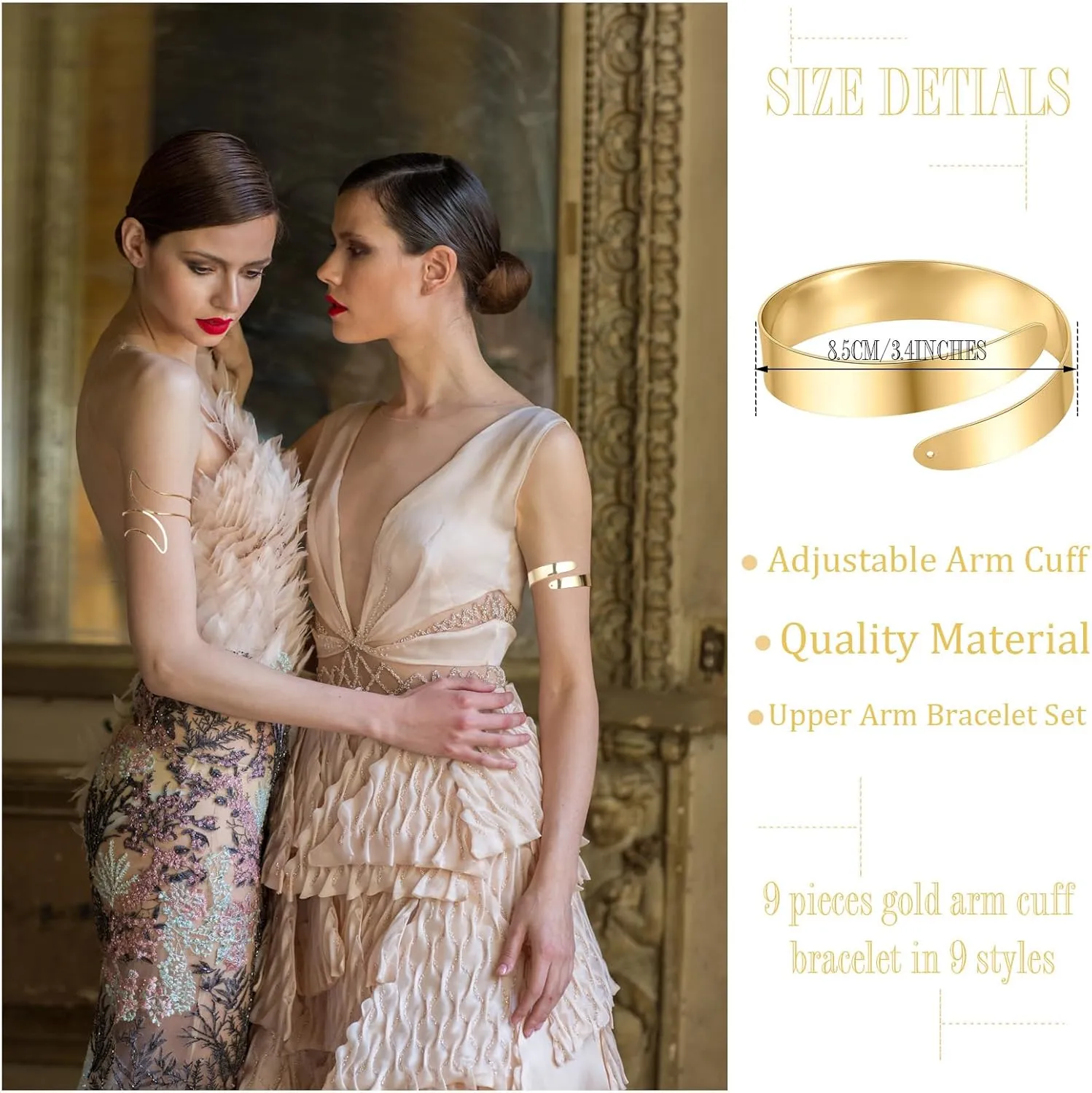 WAINIS 8 Pieces Arm Cuff Gold Silver Upper Arm Cuff Bracelet for Women Minimalist Upper Bangle Adjustable Armband Jewelry Set