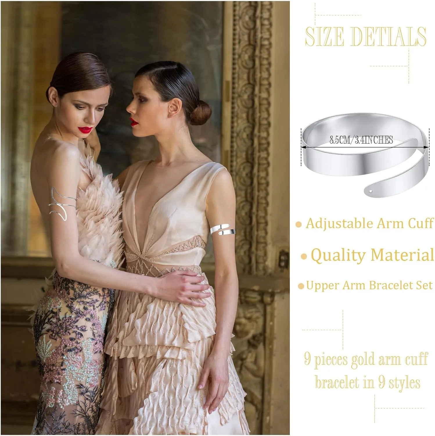 WAINIS 8 Pieces Arm Cuff Gold Silver Upper Arm Cuff Bracelet for Women Minimalist Upper Bangle Adjustable Armband Jewelry Set