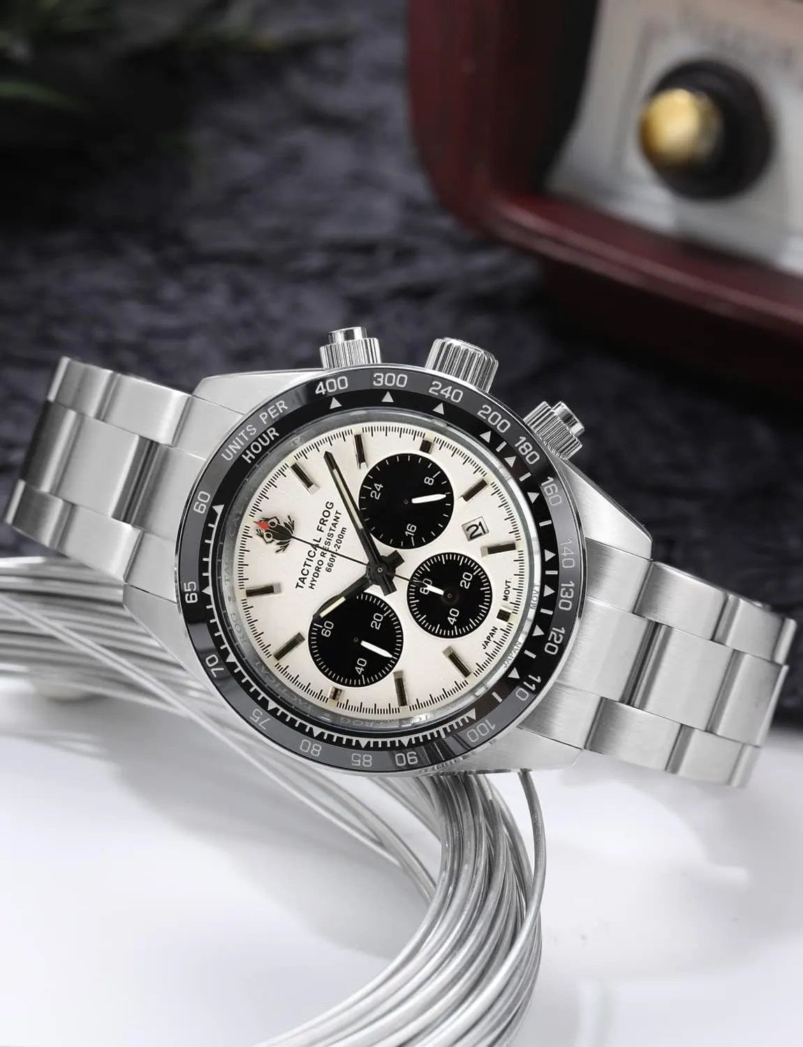 Watch for Men 41mm Panda Chronograph VS75A Solar Quartz Movement Watches Sapphire C3 Luminous 200M Waterproof