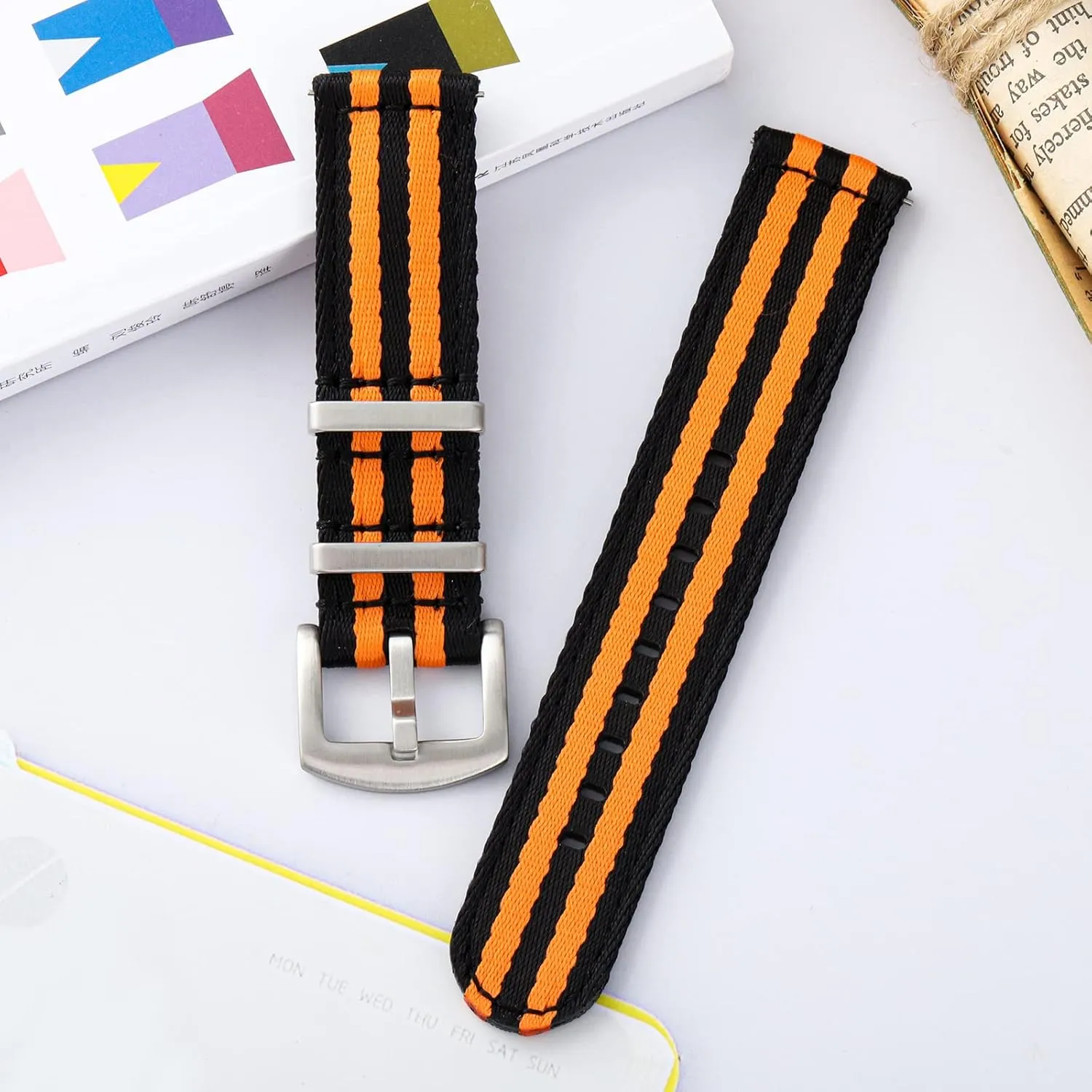 watchdives Nylon Watch Band 20mm Fast Release Watch Band Multicolor Replacement Watch Straps for Men Women(20mm,Orange Black)