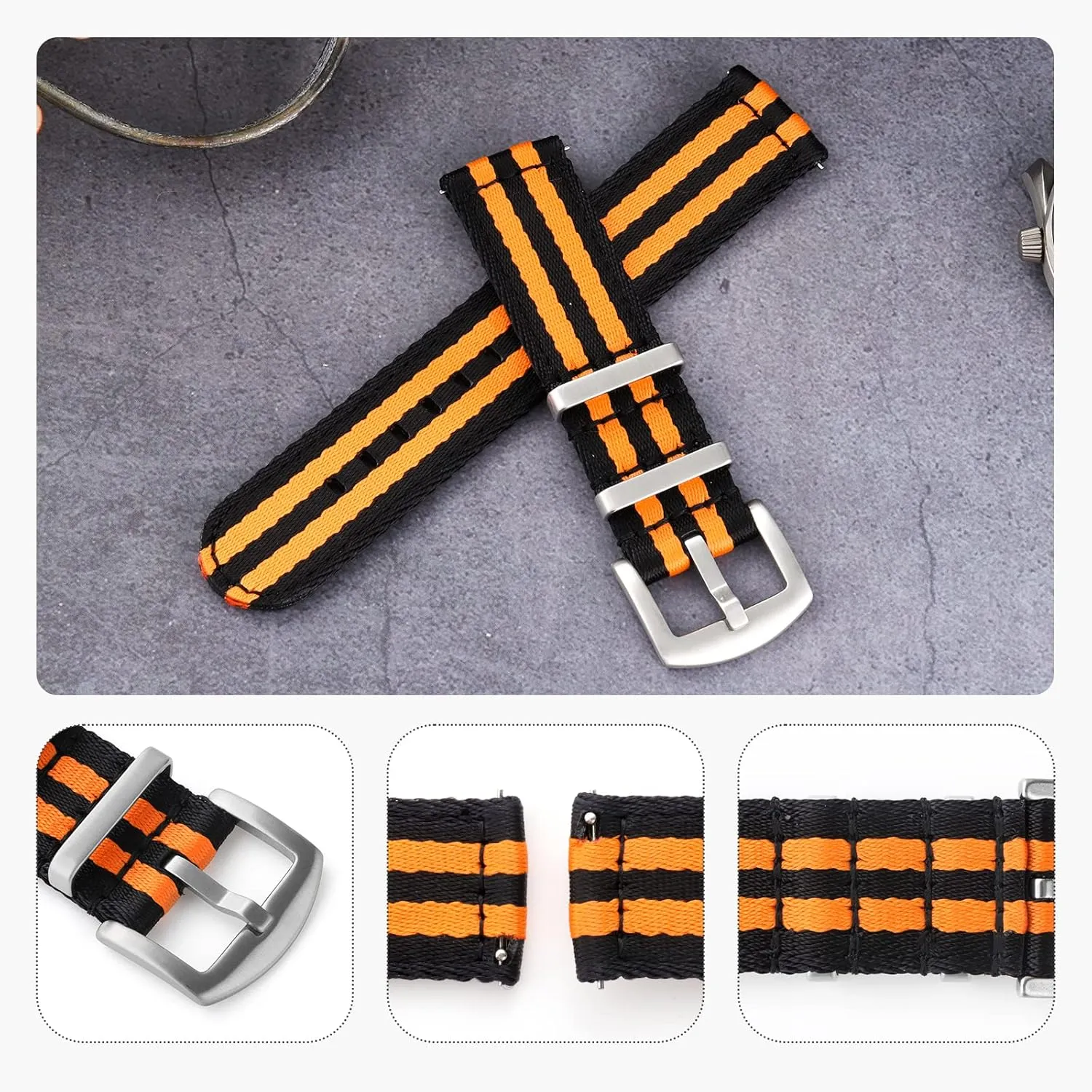 watchdives Nylon Watch Band 20mm Fast Release Watch Band Multicolor Replacement Watch Straps for Men Women(20mm,Orange Black)