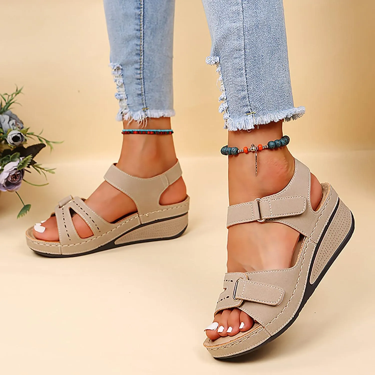 Wedge Sandals for Women 2025 Summer Dressy Orthopedic Platform Open Toe Ankle Strap Espadrilles Sandal Casual Strappy Slip on Slides