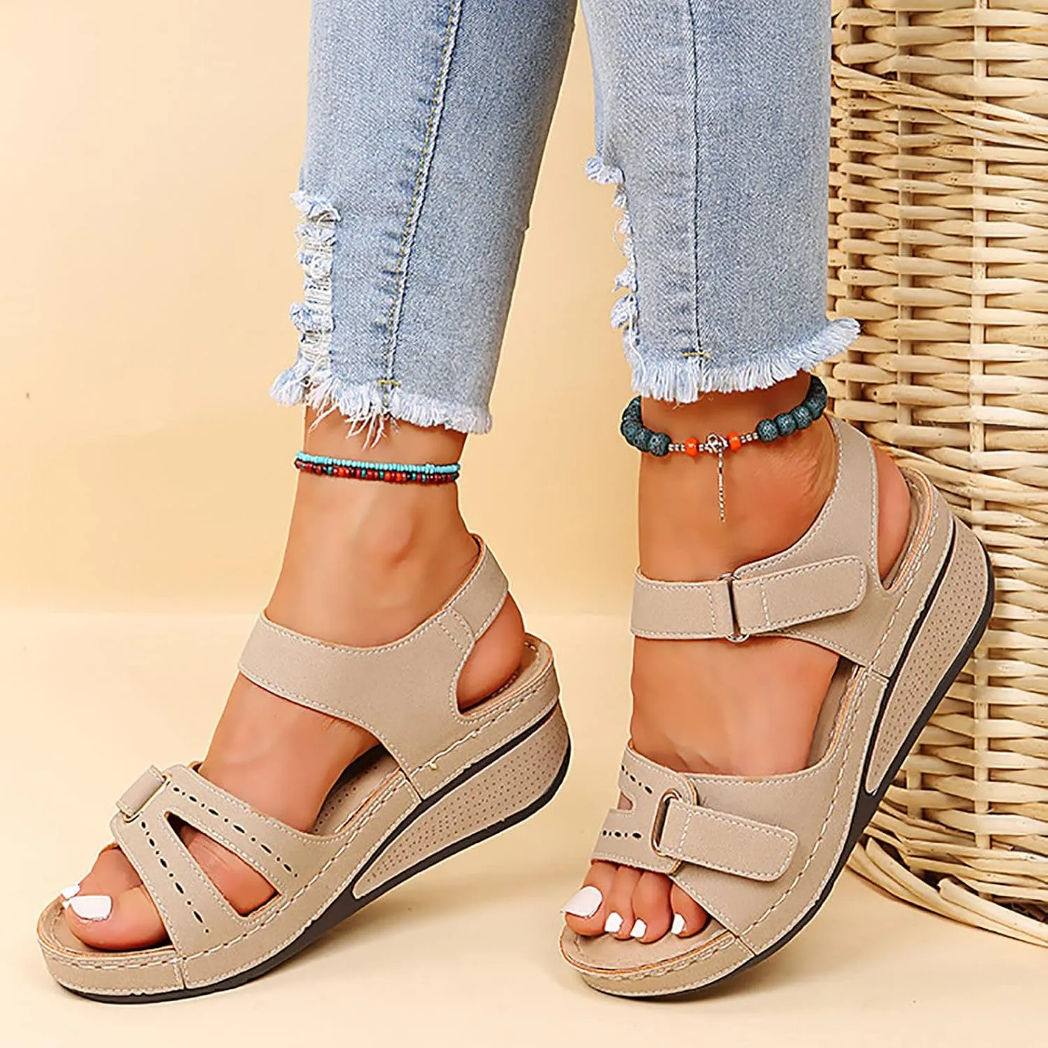 Wedge Sandals for Women 2025 Summer Dressy Orthopedic Platform Open Toe Ankle Strap Espadrilles Sandal Casual Strappy Slip on Slides