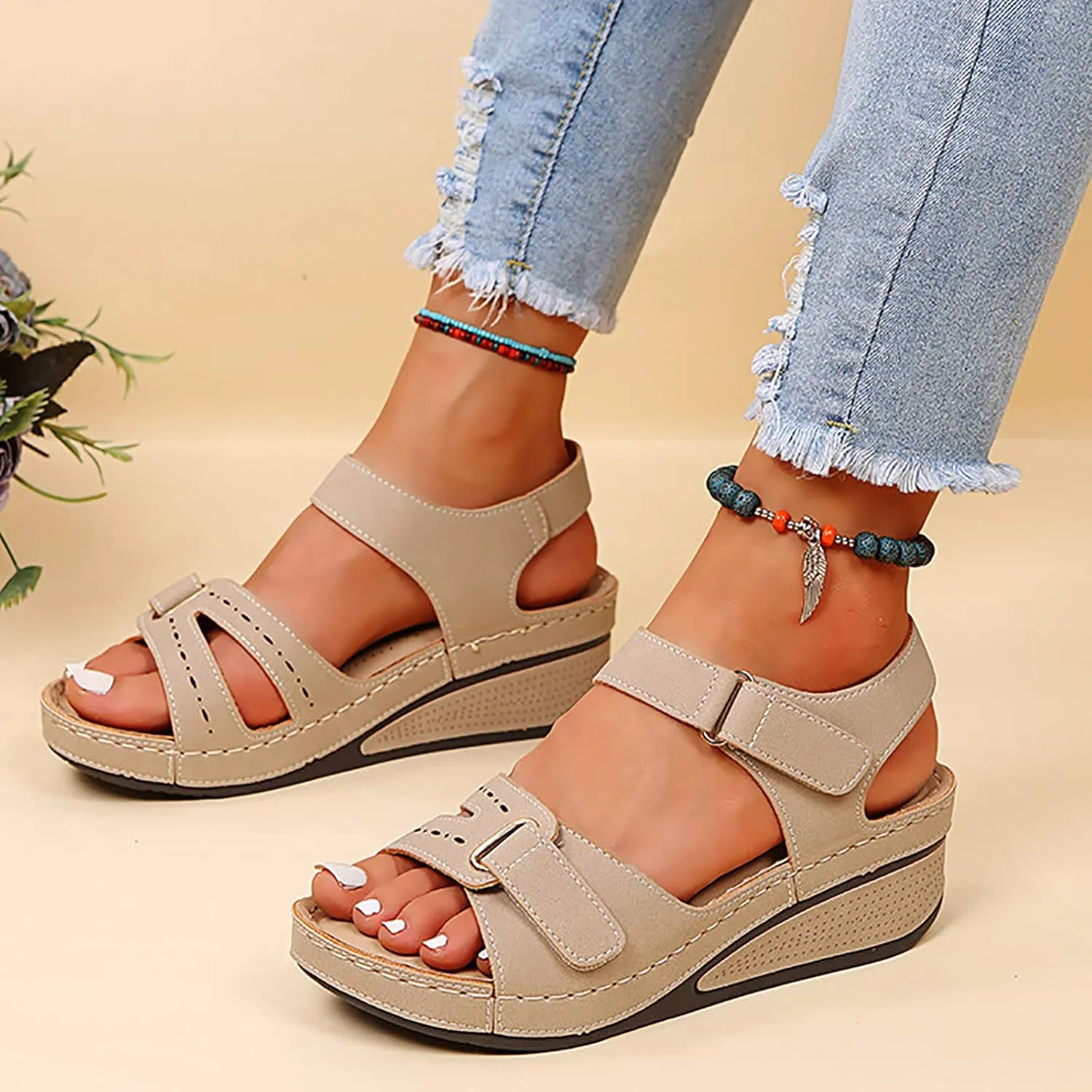 Wedge Sandals for Women 2025 Summer Dressy Orthopedic Platform Open Toe Ankle Strap Espadrilles Sandal Casual Strappy Slip on Slides