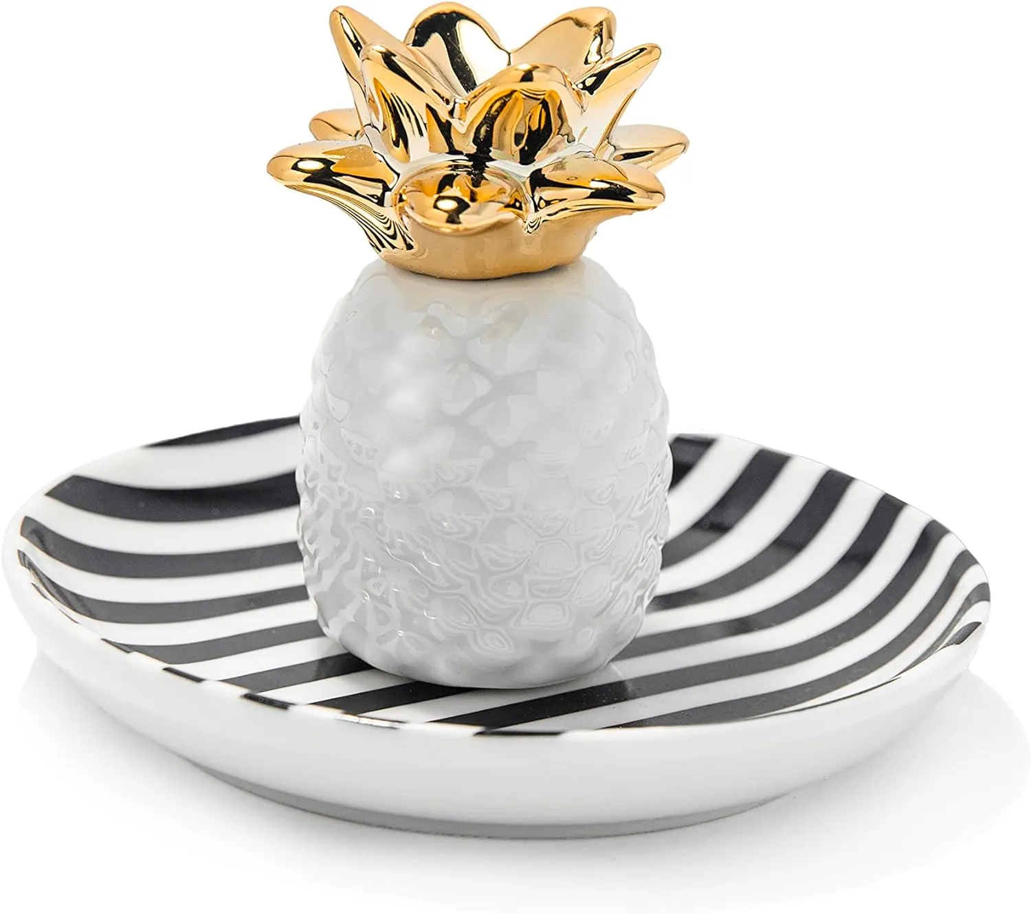 White Pineapple Ring Holder for Jewelry, Ceramic Jewelry Holder Dish Trinket Tray For Rings Earrings Necklace Organizer, Christmas Birthday Bridesmaid Gifts for Women mother Friends