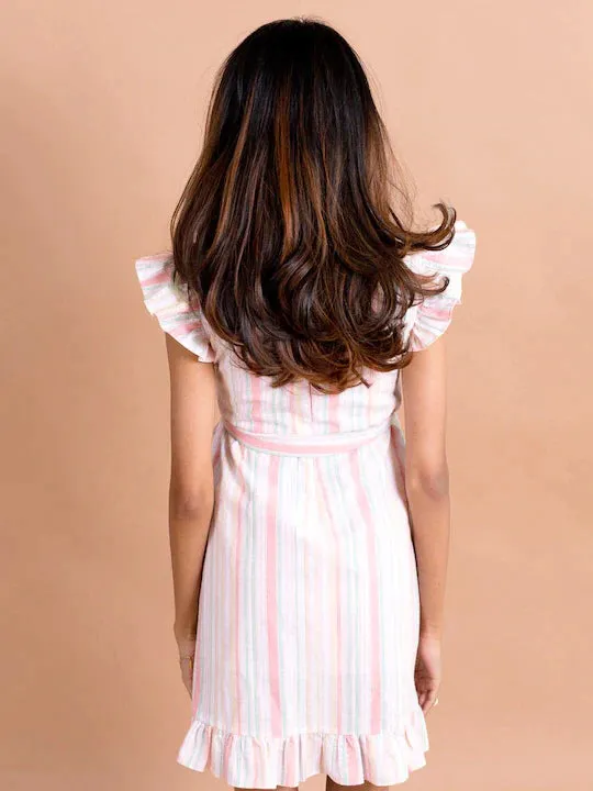 White Red Striped Ruffles A-Line Dress