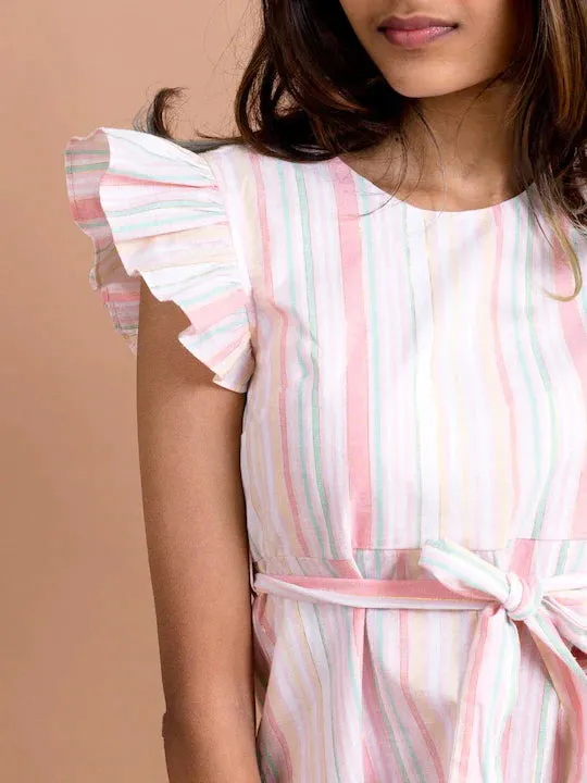 White Red Striped Ruffles A-Line Dress