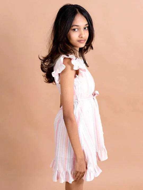 White Red Striped Ruffles A-Line Dress