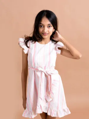 White Red Striped Ruffles A-Line Dress