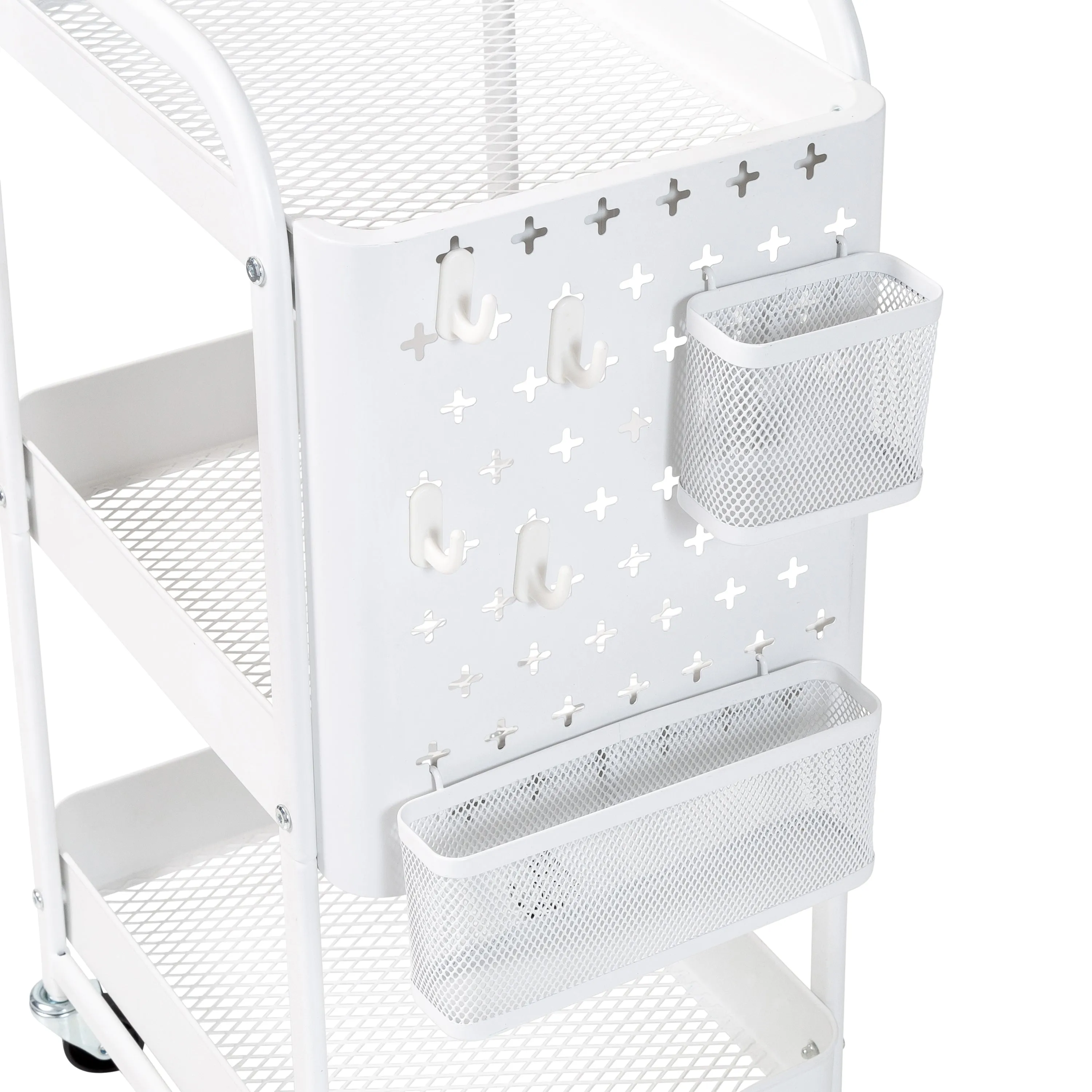 White Steel 3-Tier Craft or Makeup Organizer Cart with Side Storage