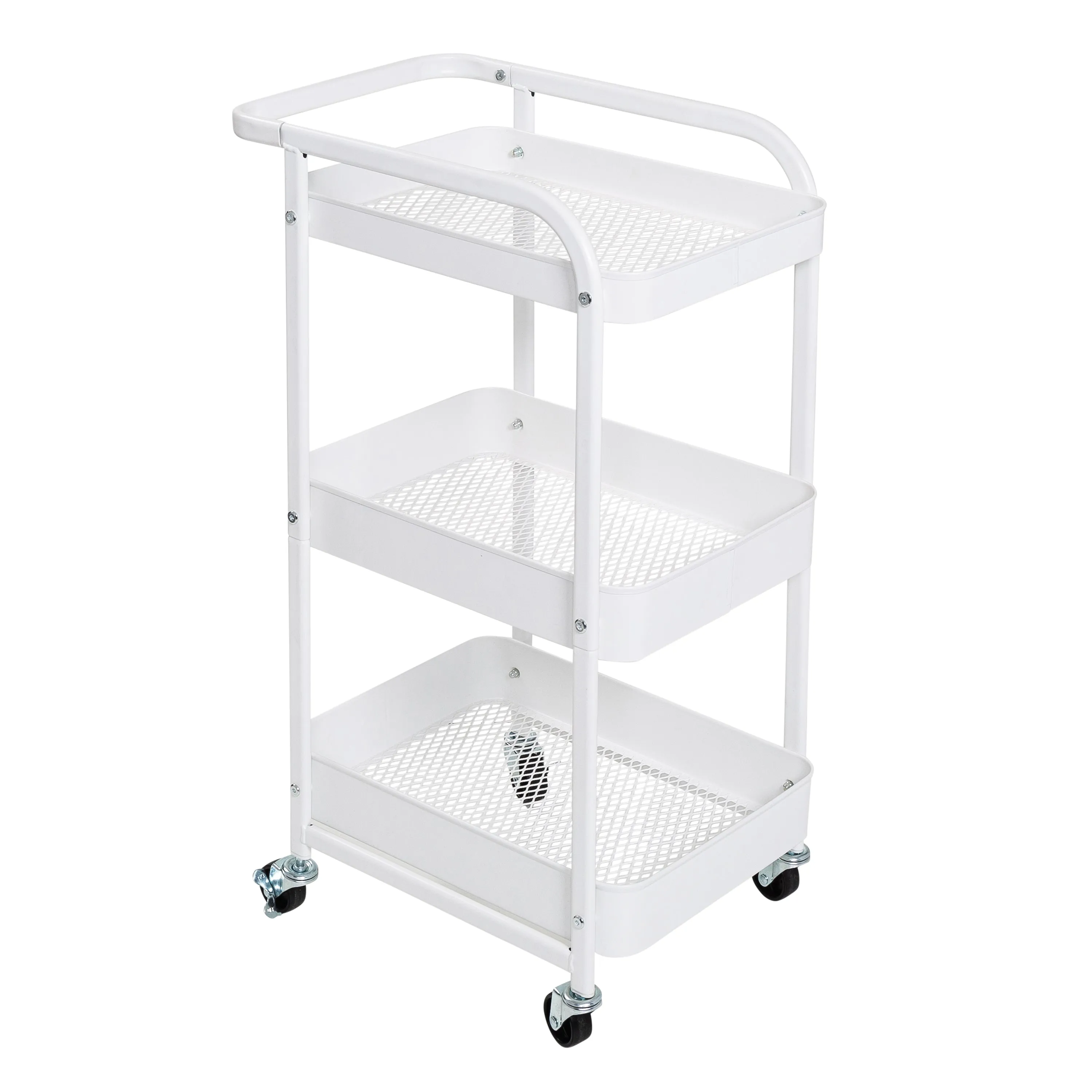 White Steel 3-Tier Craft or Makeup Organizer Cart with Side Storage