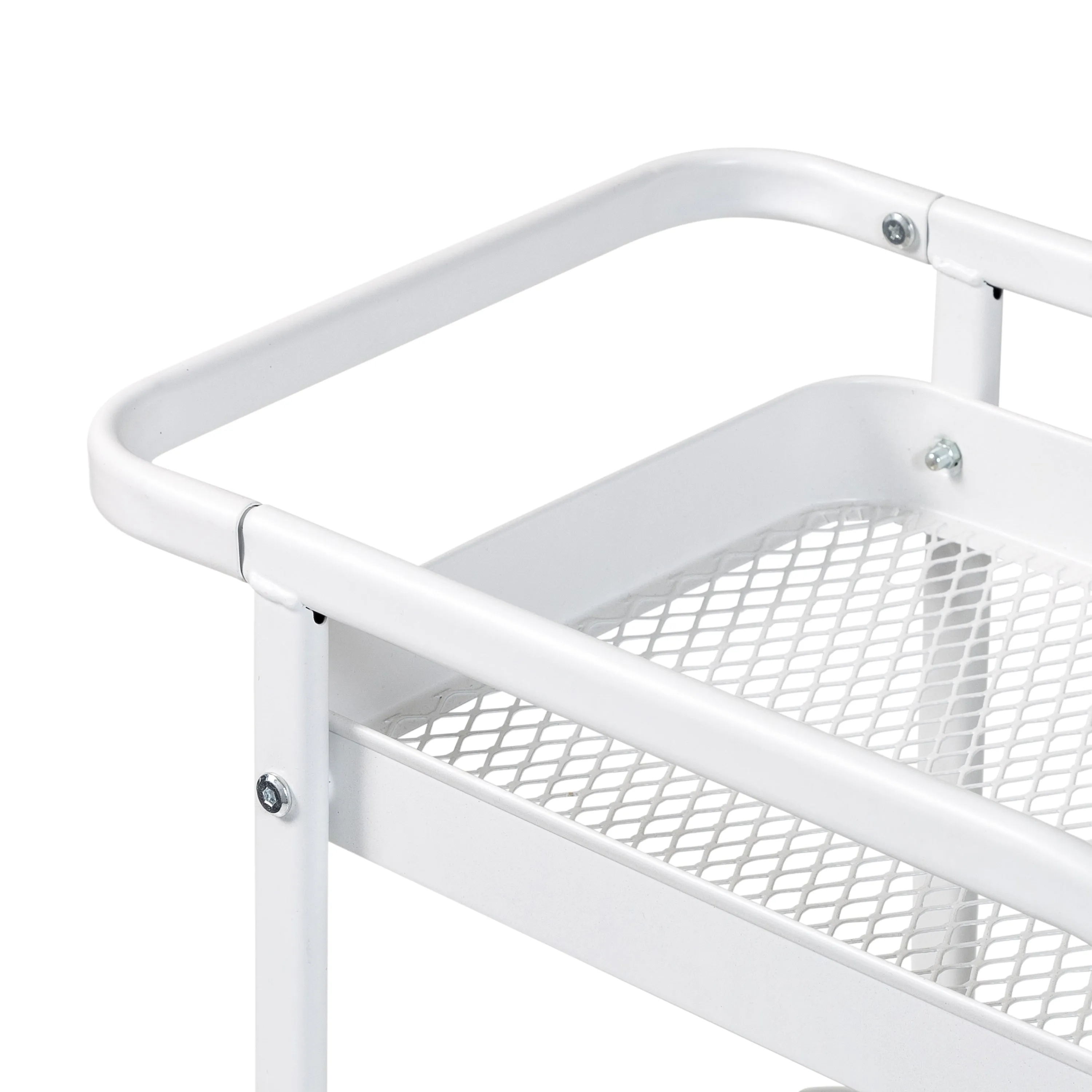 White Steel 3-Tier Craft or Makeup Organizer Cart with Side Storage