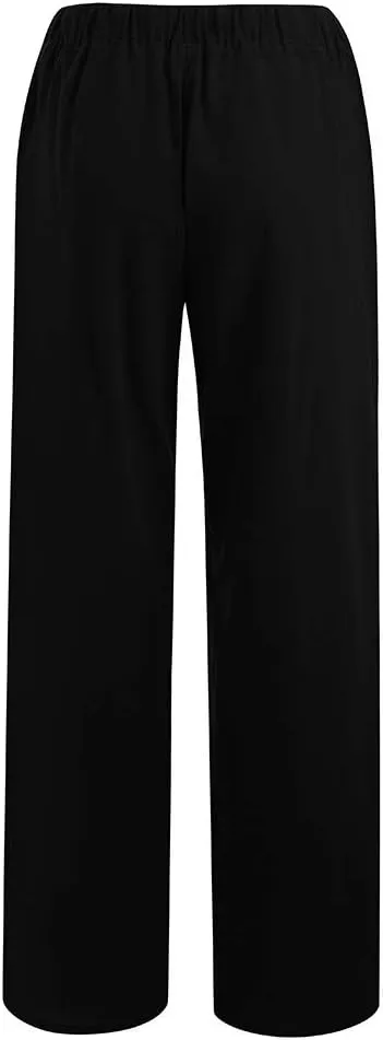 Wide Leg Palazzo Pants for Women 2025 Summer Drawstring Elastic Waist Loose Fit Lounge Trousers with Pockets
