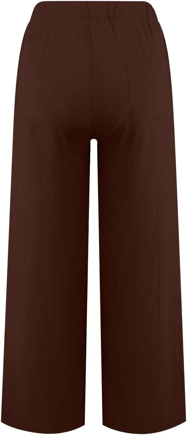 Wide Leg Palazzo Pants for Women 2025 Summer Drawstring Elastic Waist Loose Fit Lounge Trousers with Pockets