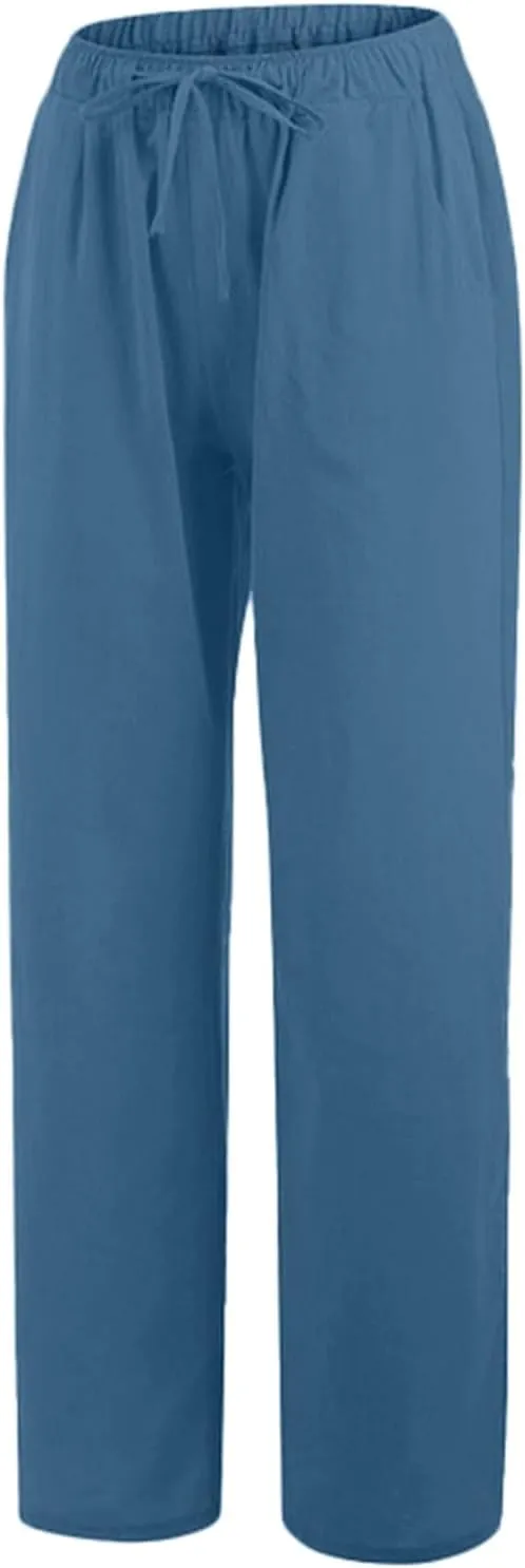 Wide Leg Palazzo Pants for Women 2025 Summer Drawstring Elastic Waist Loose Fit Lounge Trousers with Pockets