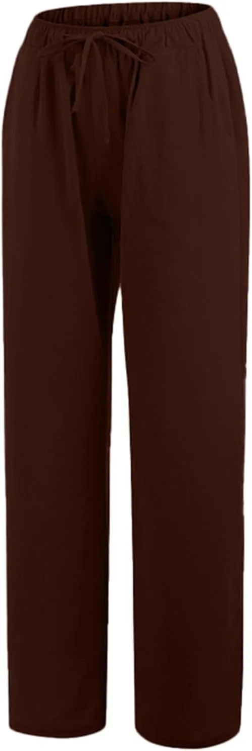 Wide Leg Palazzo Pants for Women 2025 Summer Drawstring Elastic Waist Loose Fit Lounge Trousers with Pockets