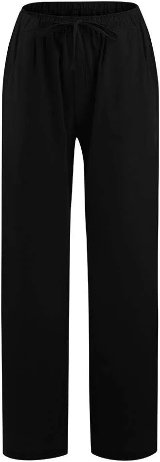 Wide Leg Palazzo Pants for Women 2025 Summer Drawstring Elastic Waist Loose Fit Lounge Trousers with Pockets