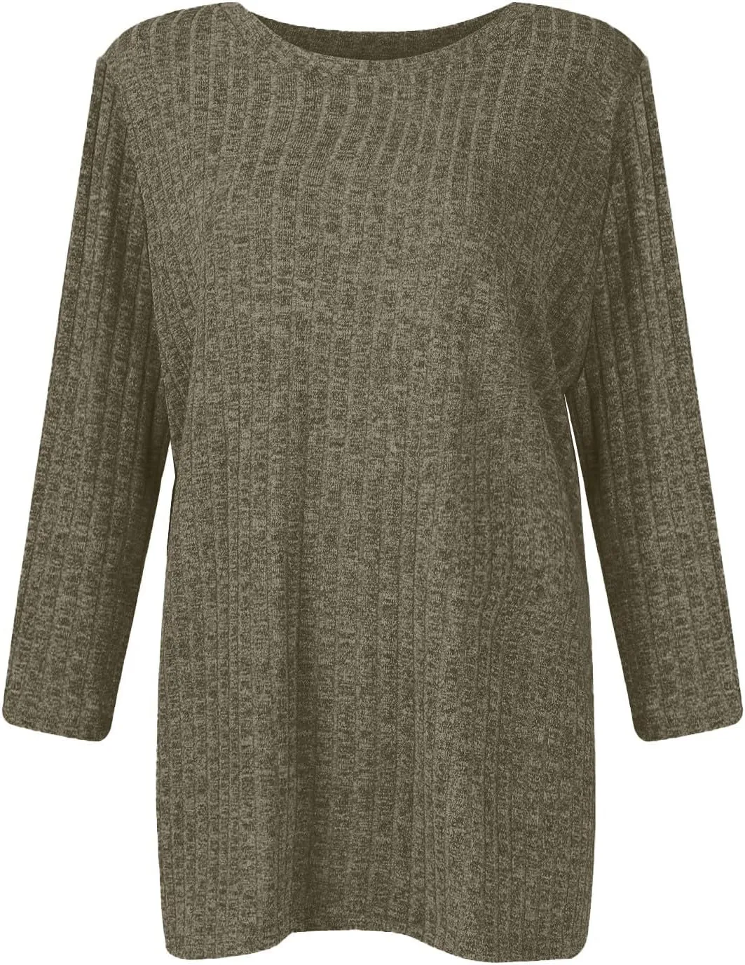 Winter 3/4 Length Sleeve T Shirts Loose Fit Ribbed Knit Cozy Sweaters Plus Size Sweatshirts
