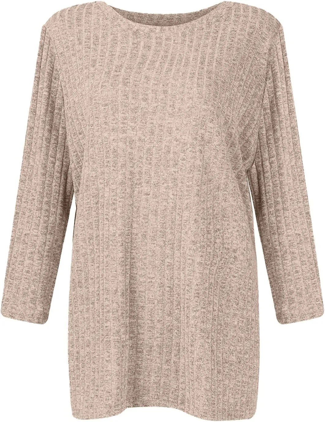 Winter 3/4 Length Sleeve T Shirts Loose Fit Ribbed Knit Cozy Sweaters Plus Size Sweatshirts