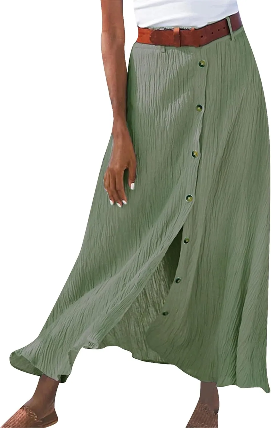 WIWIQS Women Spring Summer Long Skirts High Waisted Split Beach Maxi Skirt Flowy Button Front Skirt
