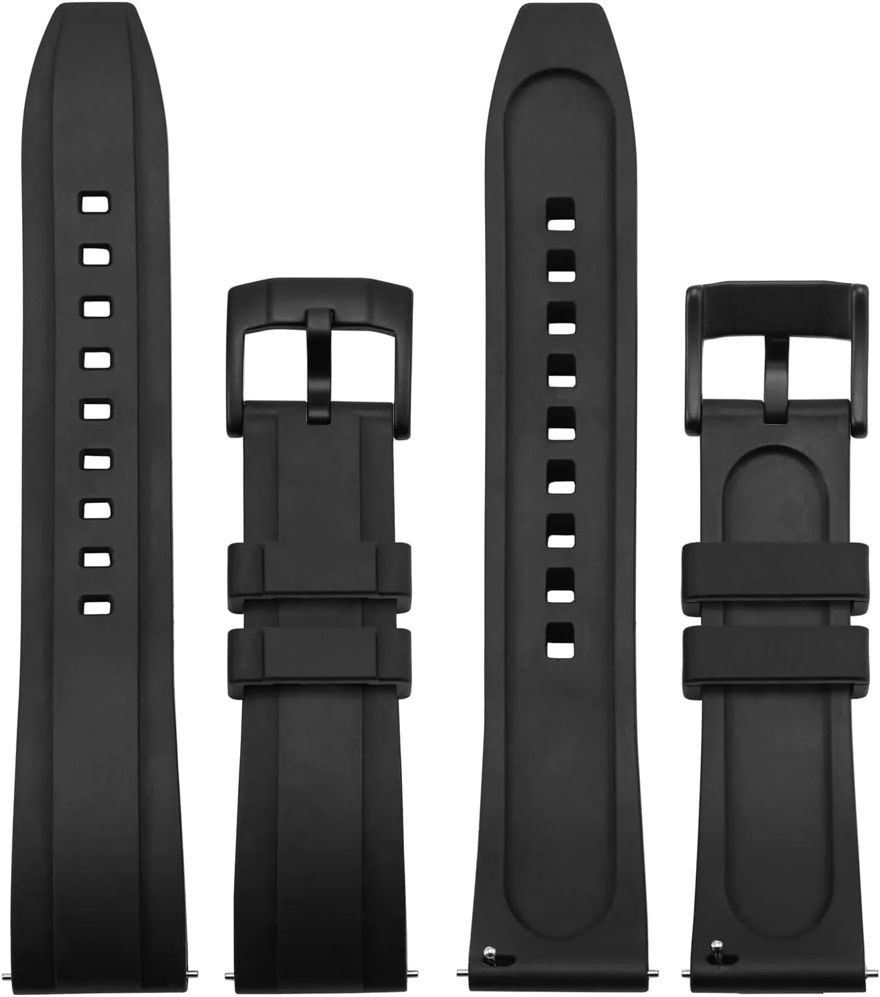 WOCCI 24mm Hevea Watch Band, FKM Rubber (Not Silicone), Quick Release Replacement Strap for Men, Black Buckle (Black)