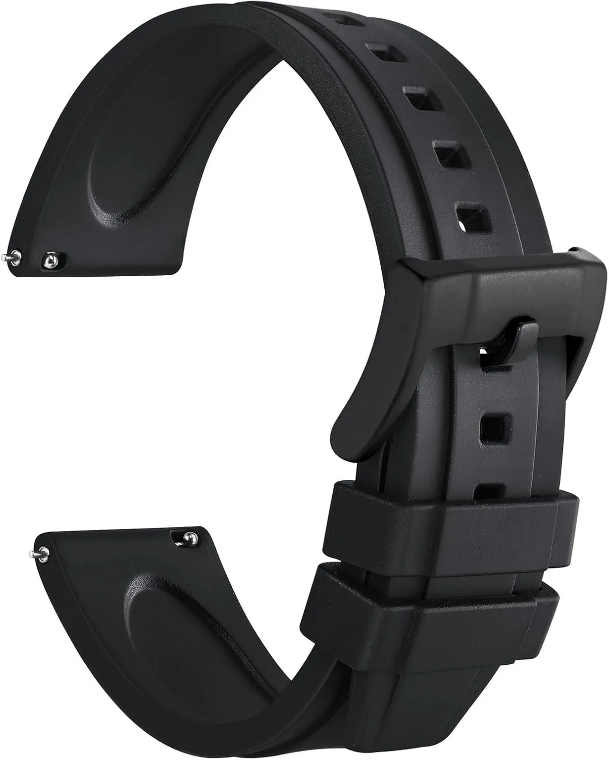 WOCCI 24mm Hevea Watch Band, FKM Rubber (Not Silicone), Quick Release Replacement Strap for Men, Black Buckle (Black)