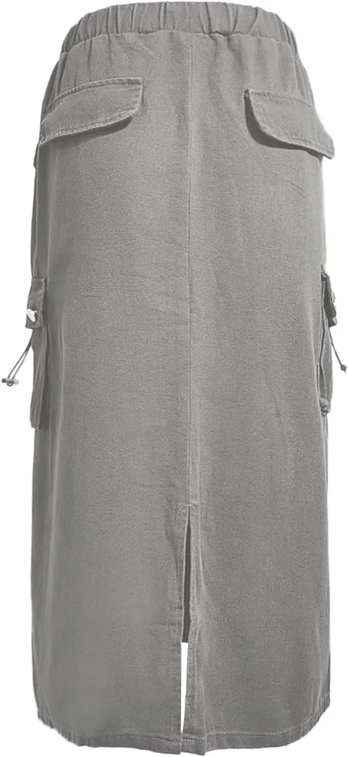 Women Cargo Long Skirt Long Cargo Skirts for Women Casual Solid High Waist A Line Long Skirt with Pocket Tennis