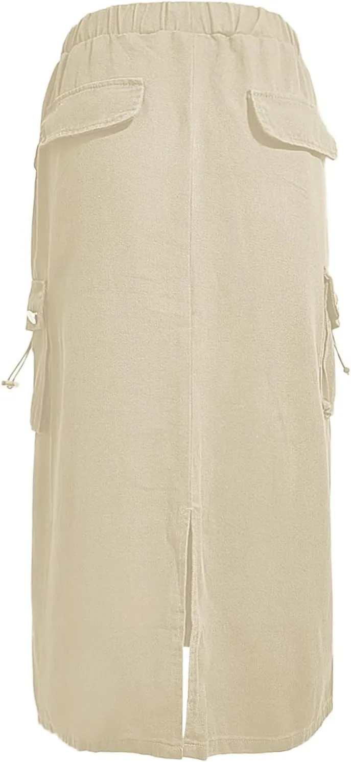 Women Cargo Long Skirt Long Cargo Skirts for Women Casual Solid High Waist A Line Long Skirt with Pocket Tennis
