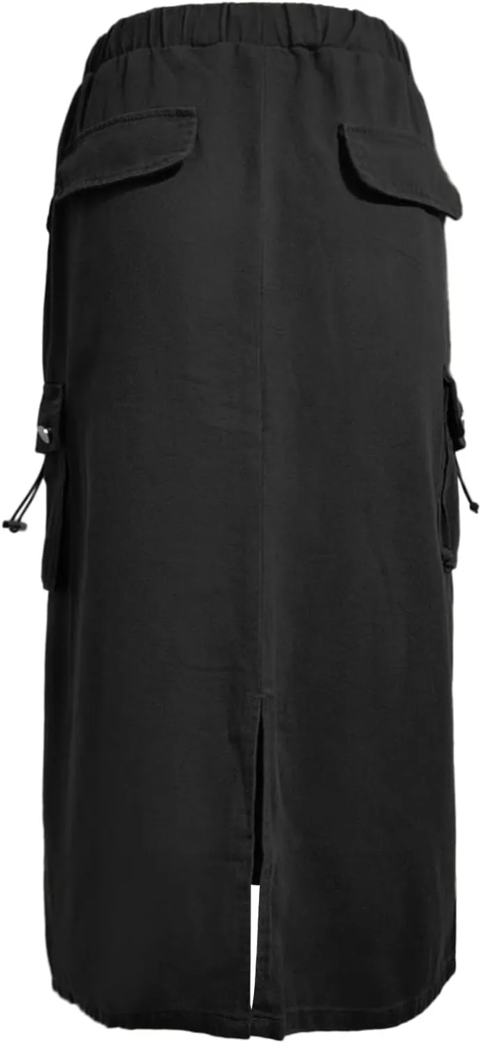 Women Cargo Long Skirt Long Cargo Skirts for Women Casual Solid High Waist A Line Long Skirt with Pocket Tennis