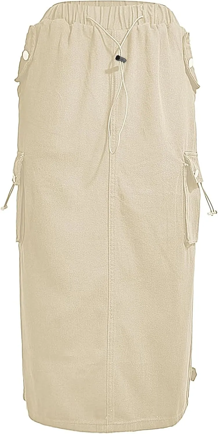 Women Cargo Long Skirt Long Cargo Skirts for Women Casual Solid High Waist A Line Long Skirt with Pocket Tennis
