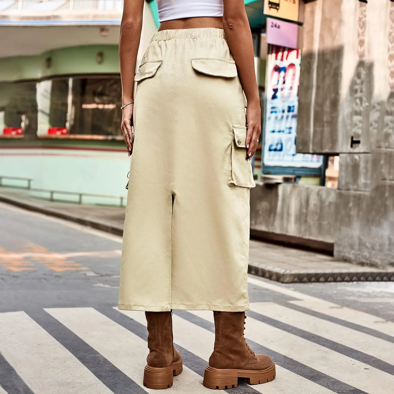 Women Cargo Long Skirt Long Cargo Skirts for Women Casual Solid High Waist A Line Long Skirt with Pocket Tennis