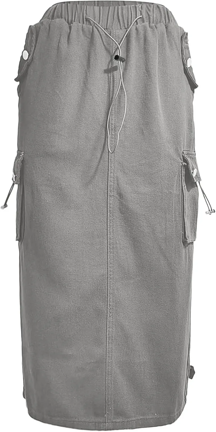 Women Cargo Long Skirt Long Cargo Skirts for Women Casual Solid High Waist A Line Long Skirt with Pocket Tennis