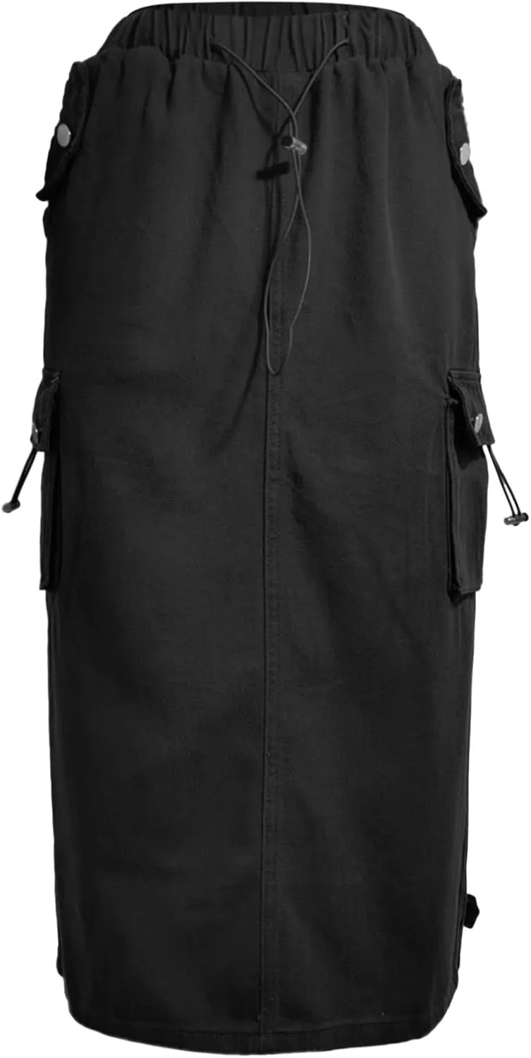 Women Cargo Long Skirt Long Cargo Skirts for Women Casual Solid High Waist A Line Long Skirt with Pocket Tennis