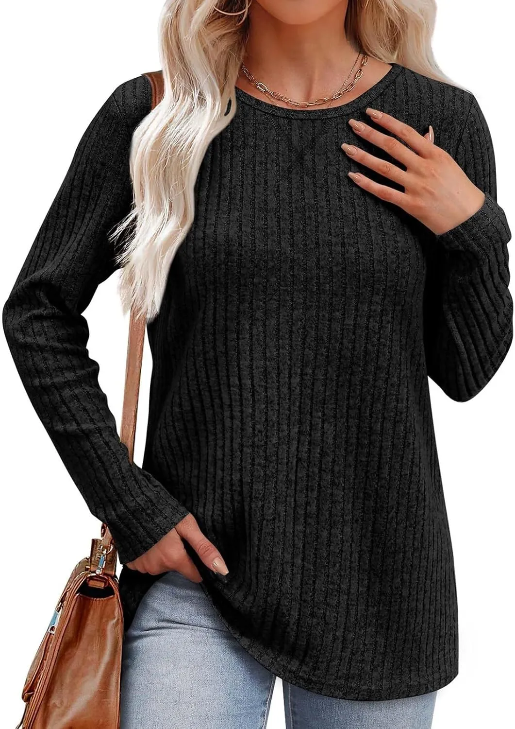 Women Casual Knit Sweaters Long Sleeve Shirts for Women Tunic Tops Dressy Pullovers Fashion Basic Lightweight Blouses