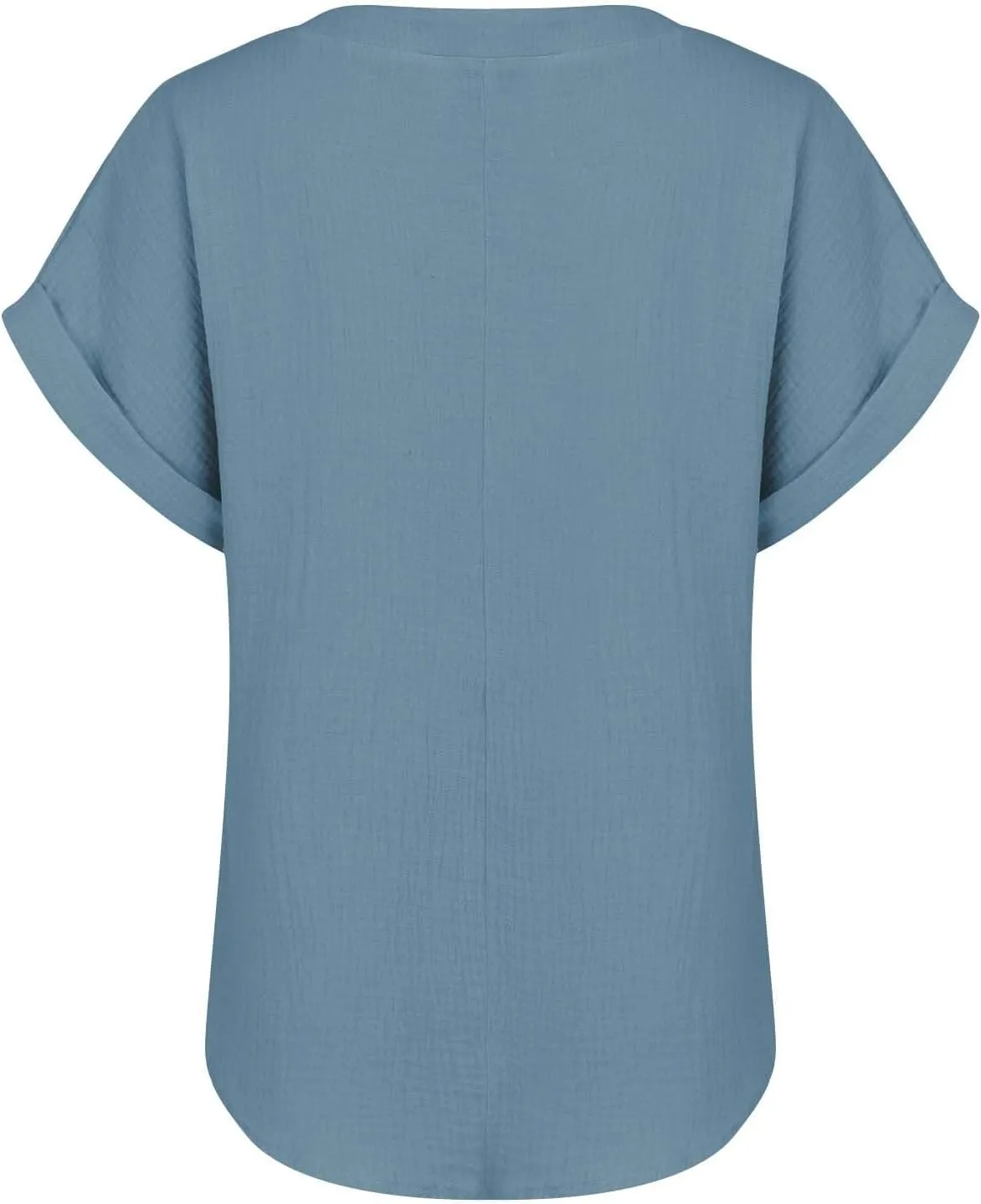 Women Cotton Linen V Neck Shirts Half Button Short Sleeve Rolled Up Work Tops Lightweight Vintage Blouses