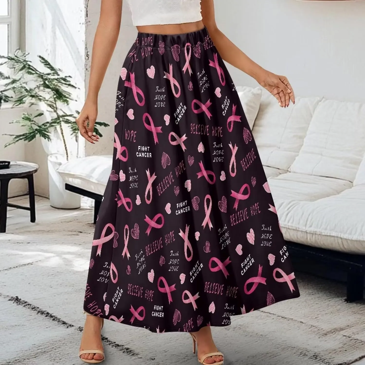 Women Elastic High Waist Skirts Flowy Skirts for Women with Pockets for Holidays Shopping Walking