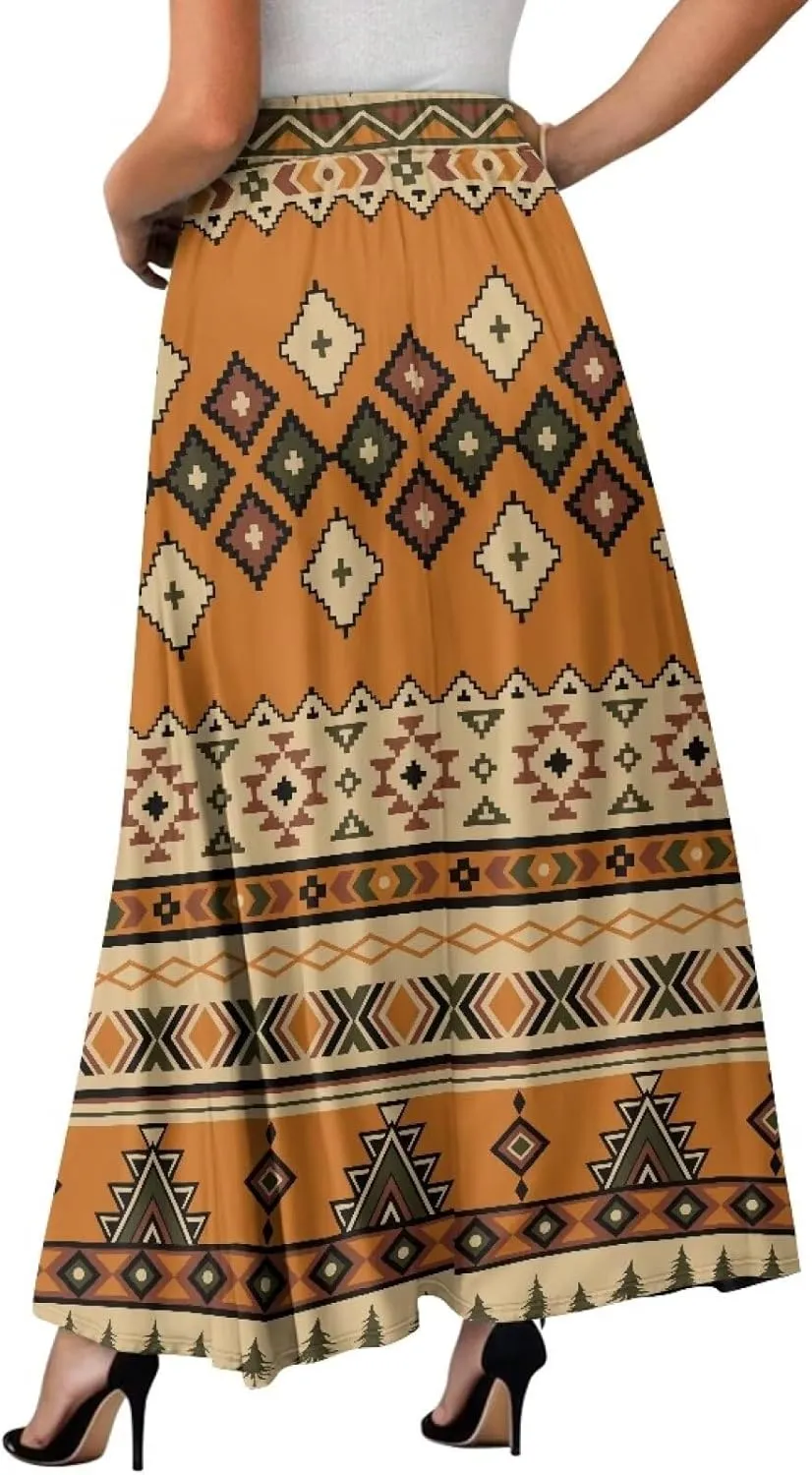 Women Elastic High Waist Skirts Flowy Skirts for Women with Pockets for Holidays Shopping Walking