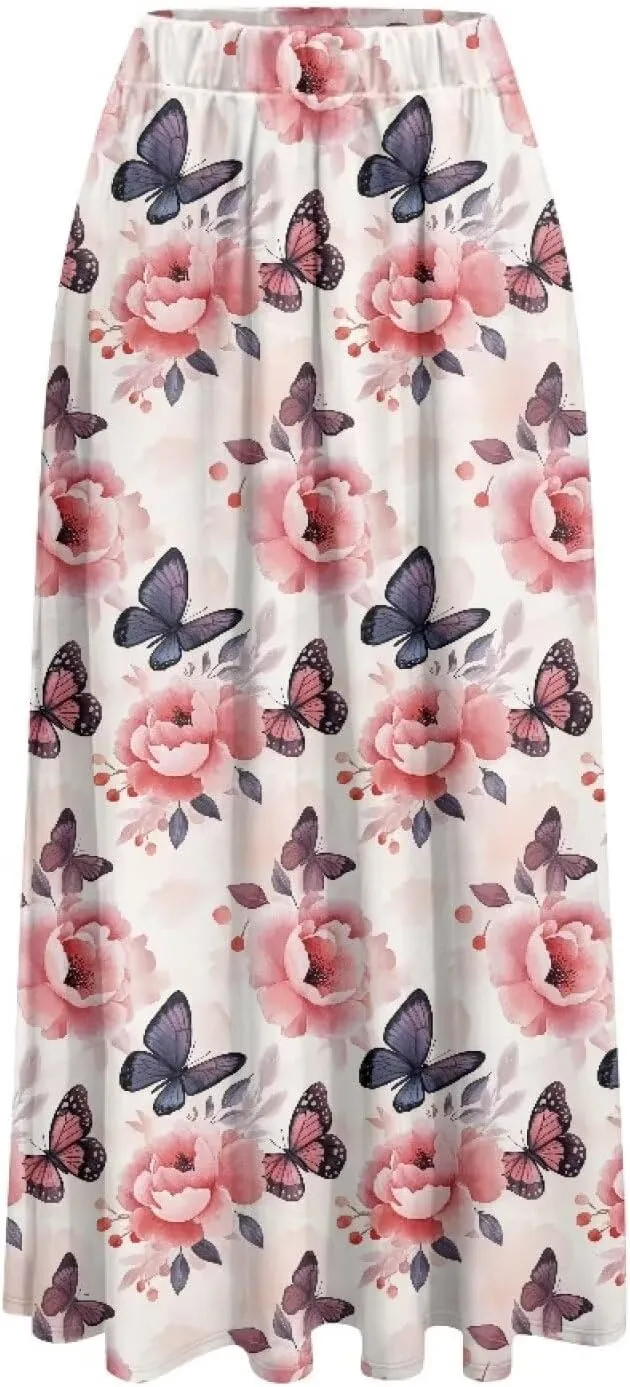 Women Elastic High Waist Skirts Flowy Skirts for Women with Pockets for Holidays Shopping Walking