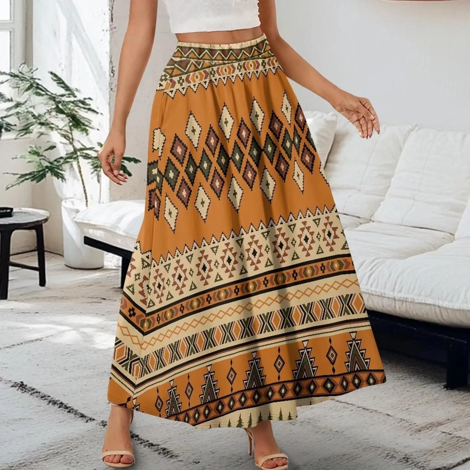 Women Elastic High Waist Skirts Flowy Skirts for Women with Pockets for Holidays Shopping Walking