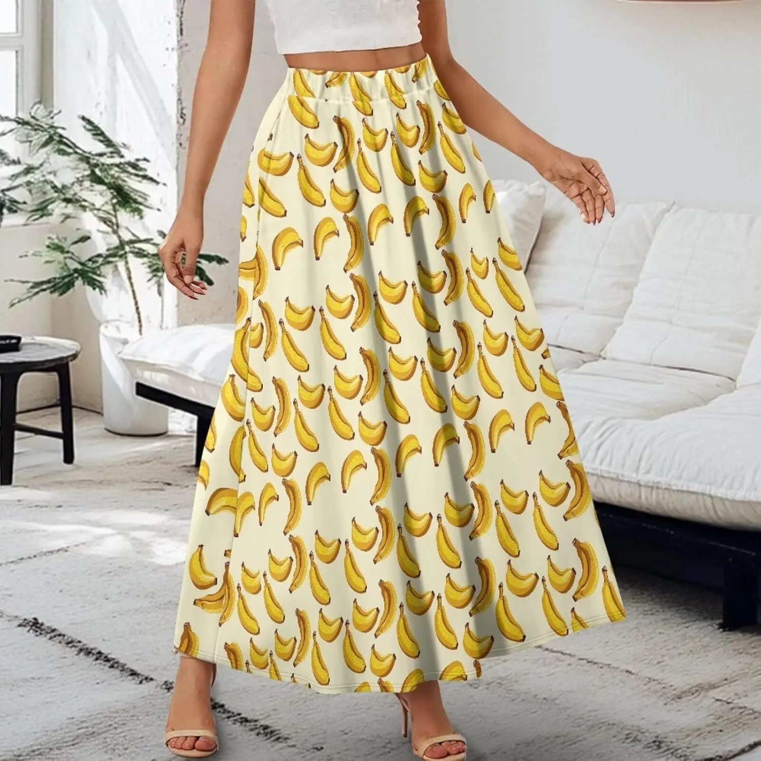 Women Elastic High Waist Skirts Flowy Skirts for Women with Pockets for Holidays Shopping Walking