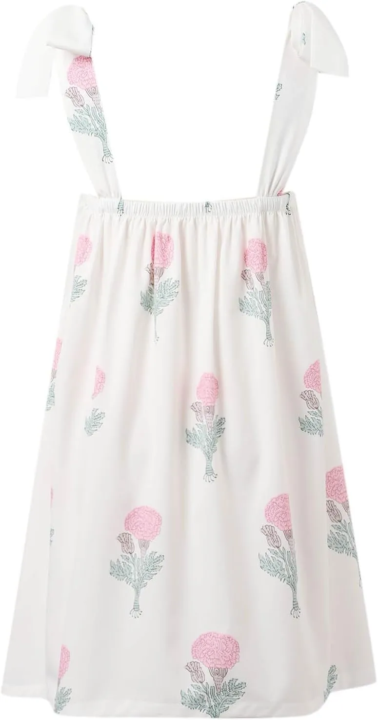 Women Floral Tie Shoulder Mini Dress Cute Square Neck Loose Fit Beach Short Dress Backless Boho Summer Vocation Sundress