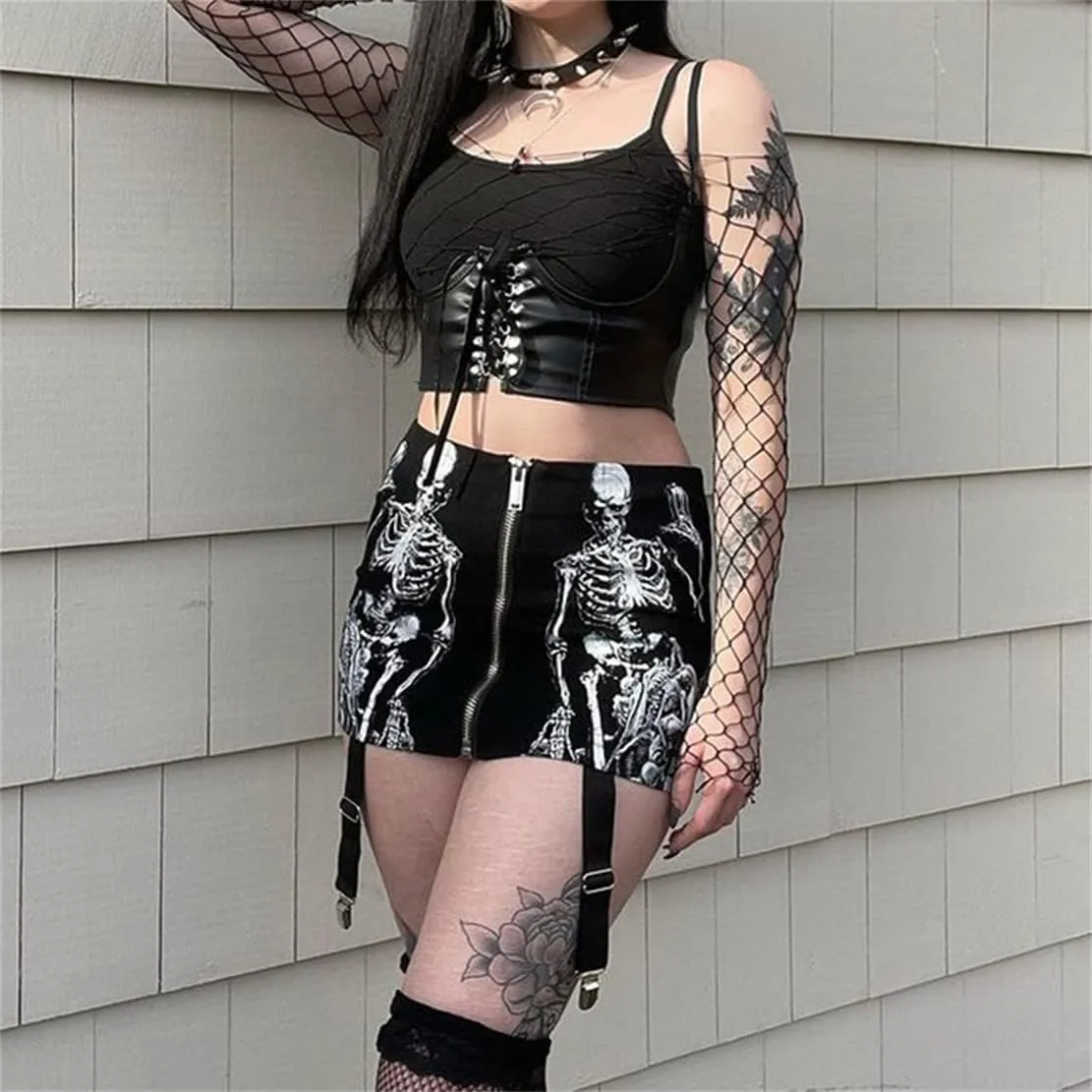 Women Gothic Mini Skirt Fairy Grunge Punk High Waisted A-Line Pleated Skirts Y2k E-Girl Long Maxi Skirt