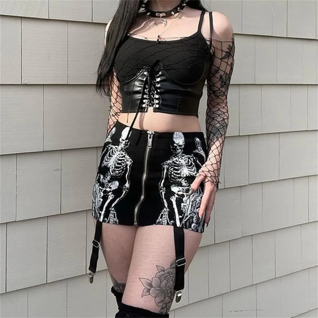 Women Gothic Mini Skirt Fairy Grunge Punk High Waisted A-Line Pleated Skirts Y2k E-Girl Long Maxi Skirt