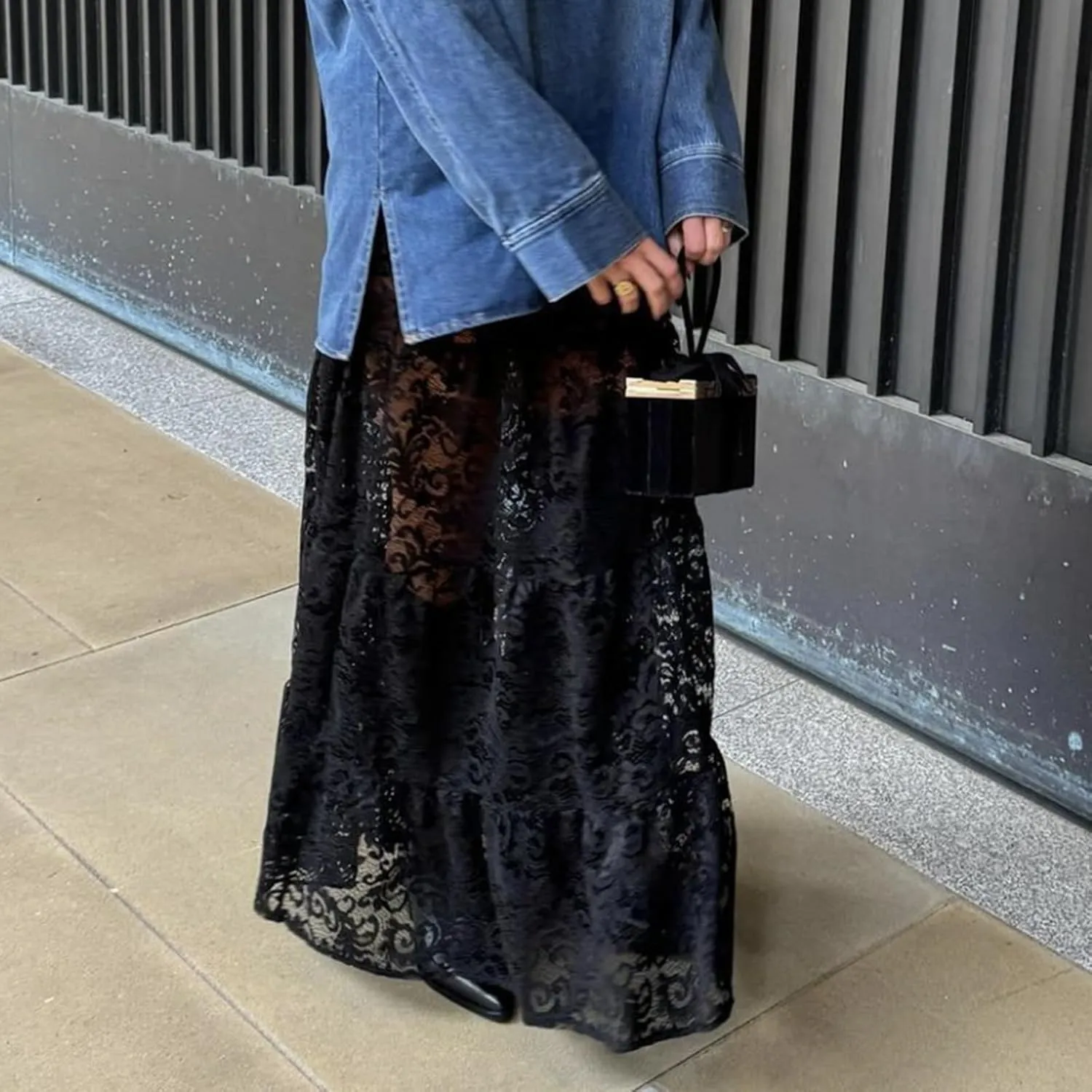 Women Lace Maxi Skirts Sexy Sheer Mesh Bodycon Long Skirts High Waist Summer Cover Up Beach Skirts