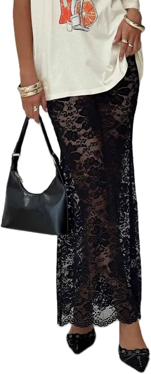Women Lace Maxi Skirts Sexy Sheer Mesh Bodycon Long Skirts High Waist Summer Cover Up Beach Skirts